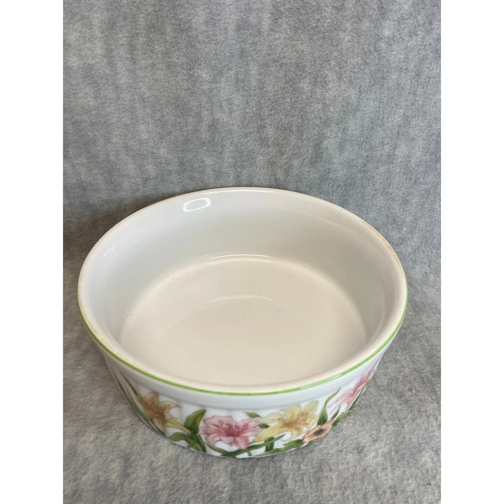 VTG Stafford Jade Lily Fine Porcelain Lge Ovenware Souffle Casserole Dish Floral